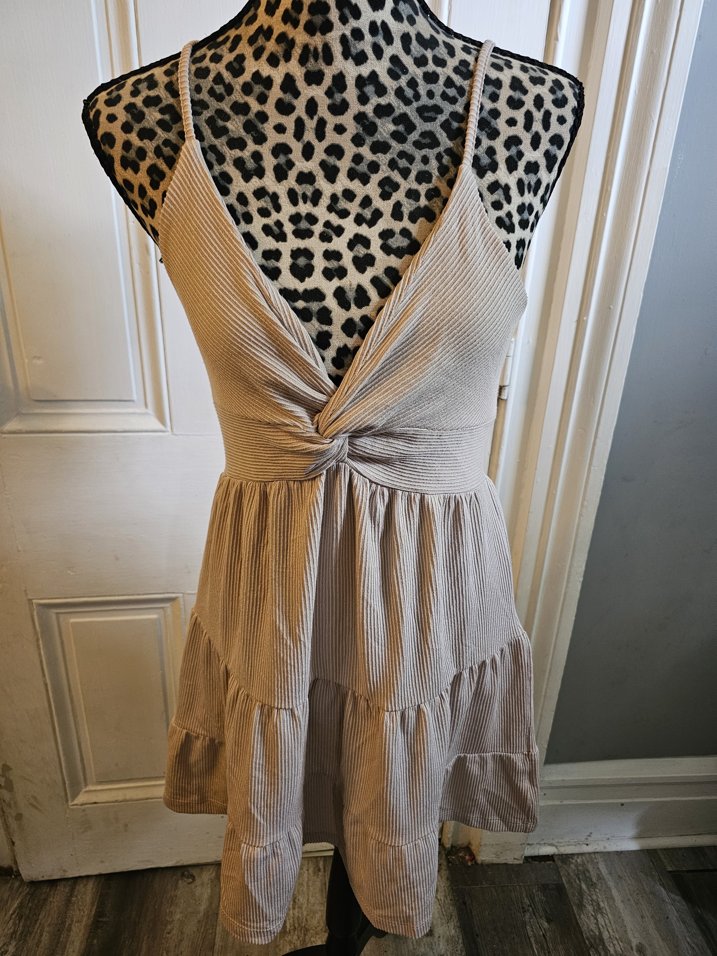 Knot-Front Spaghetti Strap Dress In Beige